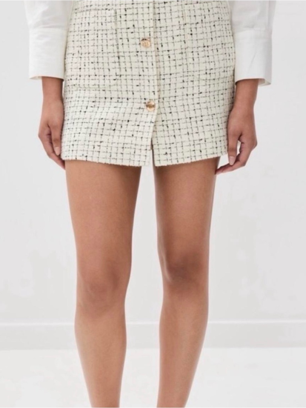 Anine Bing Cream Tweed Button-Front Mini Skirt